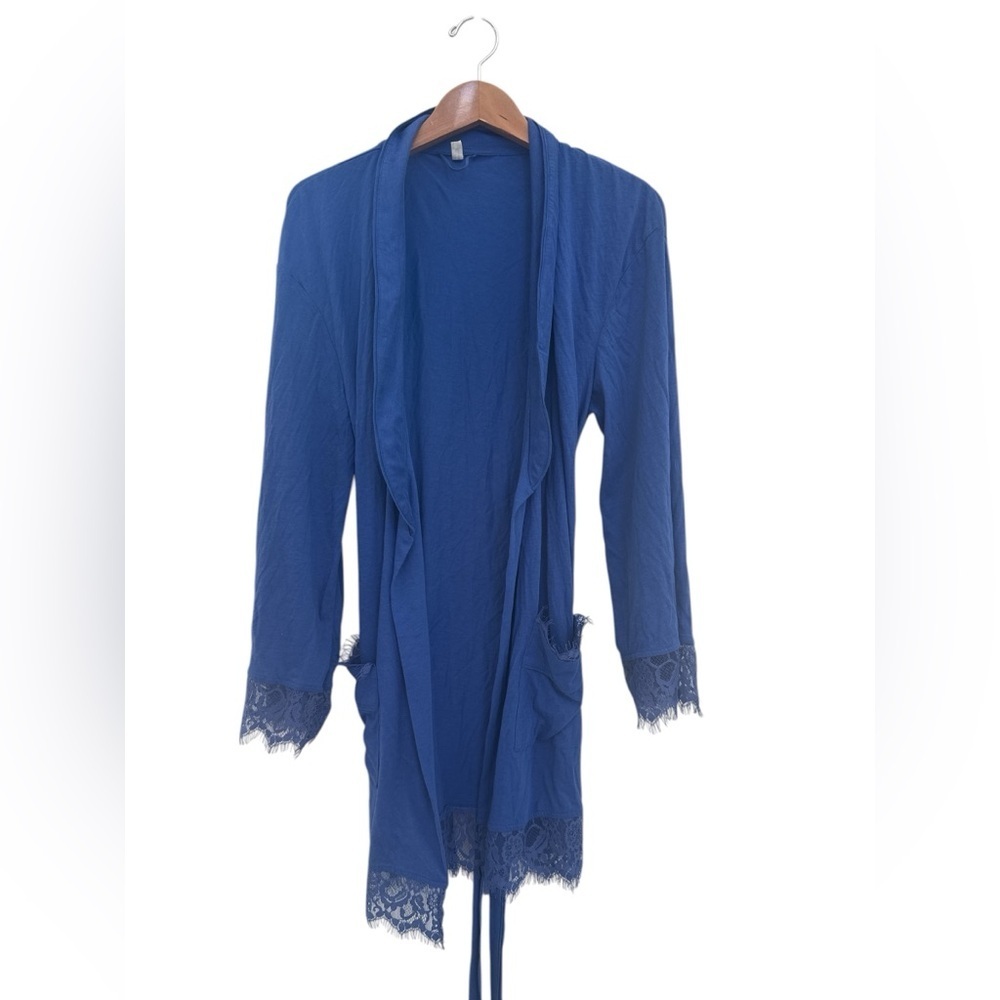 Free people blue the sweetest thing lace trim cotton modal robe size small